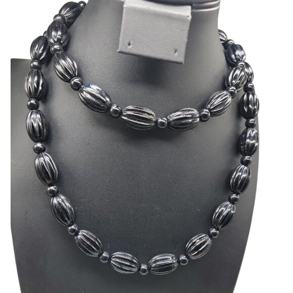 Kenneth Jay Lane Signed Black Bead Necklace 36″ KJL Vintage Designer Statement - Picture 1 of 13